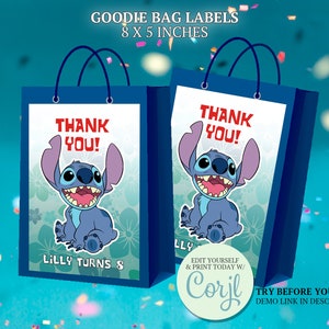 Lilo & Stitch Goodie Bag Etiketten: Bearbeitbare Gastgeschenke (CORJL)
