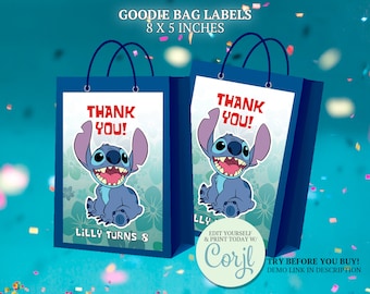 Lilo & Stitch Goodie Bag Labels: Editable Party Favors (CORJL)