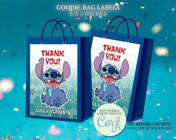 Disney Lilo&Stitch Party Favors Loot Bags Plastic Blue Stitch Pink