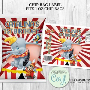 Dumbo Party Printables, Dumbo Circus Party Favors, Dumbo Birthday Decor ...