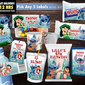 Lilo and Stitch Chip Bag Label, Stitch Party Printables, Stitch Printable Cake Topper, Water Bottle Labels, Thank You Tags, Gift Bag Label