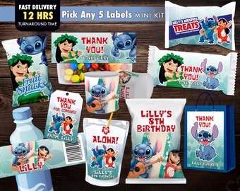 Etiquetas para fiestas de Lilo y Stitch: Mini kit (Descarga digital)