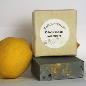 CHARCOAL LEMON - bar soap - handmade - soap- lemon soap - charcoal - 2 sizes: 1 oz and 5 oz - Shea butter- goats milk - gift - eco friendly