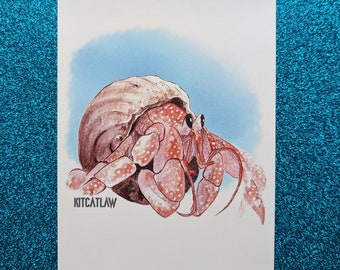 Watercolour Hermit Crab ~ A6 Print