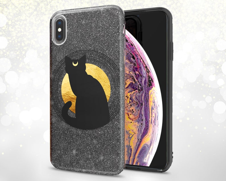 Black Cat Boho phone case 11 Glitter iPhone Gift Case iPhone Xs Max Phone Xr Glitter Cover iPhone X Tree iPhone 11 Pro cover Full Moon print