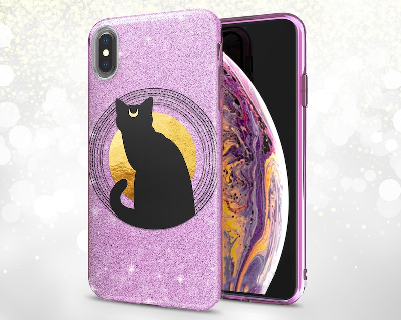 Black Cat Boho phone case 11 Glitter iPhone Gift Case iPhone Xs Max Phone Xr Glitter Cover iPhone X Tree iPhone 11 Pro cover Full Moon print