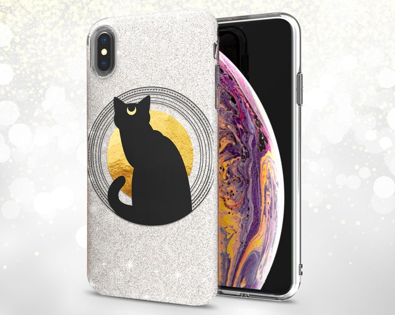 Black Cat Boho phone case 11 Glitter iPhone Gift Case iPhone Xs Max Phone Xr Glitter Cover iPhone X Tree iPhone 11 Pro cover Full Moon print