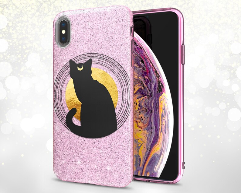 Black Cat Boho phone case 11 Glitter iPhone Gift Case iPhone Xs Max Phone Xr Glitter Cover iPhone X Tree iPhone 11 Pro cover Full Moon print