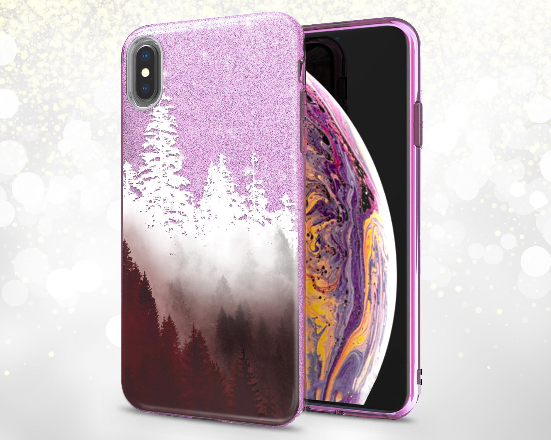Forest Silhouette Phone X Case Glitter Nature Iphone Case 11 Etsy