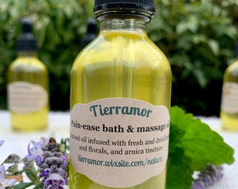 Pain-ease relaxing bath and massage oil - all natural infused with herbs and arnica tincture. FREE shipping! Makes a great gift!