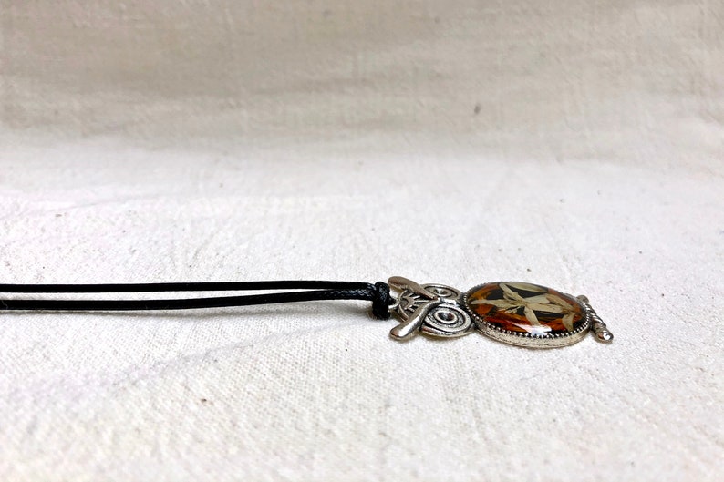 Owl Necklace with French Marigold and Autumn Clematis