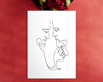 Romantic and minimalist A6 card illustrated in line art by a gay male couple and printed for Valentine's Day or decoration
