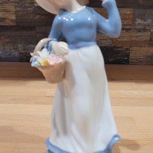 Porcelain Figurine of Girl in Blue with Hat & Basket by Mallorca Spain