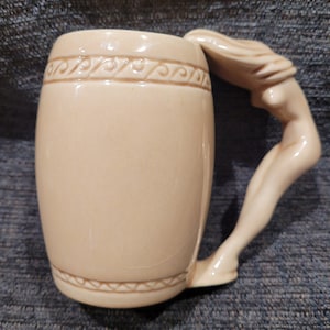 Antique Dorothy Kindell Striptease Mug ~ Artist, The Naughty Potter Signed Art Pottery