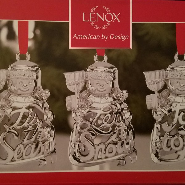Lenox Snowmen set of 3 silverplate  ornaments in box