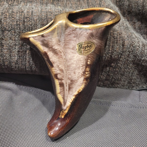 Jasba Keramik Pottery Horn Wall Pocket Mid-Century Germany