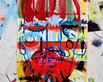 BAD BOY 18. Graffiti style artwork. Modern Art. Expressive portrait of a man. Mixed media paintings. Original artwork on paper.