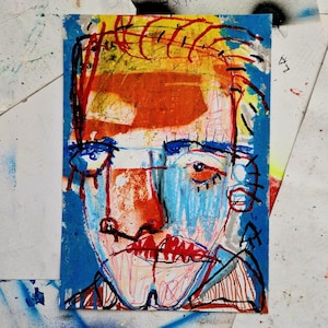 Cuadro sobre papel "BAD BOY 10". Dimensiones 21x29,7cm. Un retrato original, moderno y expresivo de un hombre. Reshka firmado.
