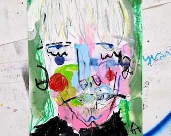 BAD BOY 13. Graffiti style artwork. Modern Art. Expressive portrait of a man. Mixed media paintings. Original artwork on paper.