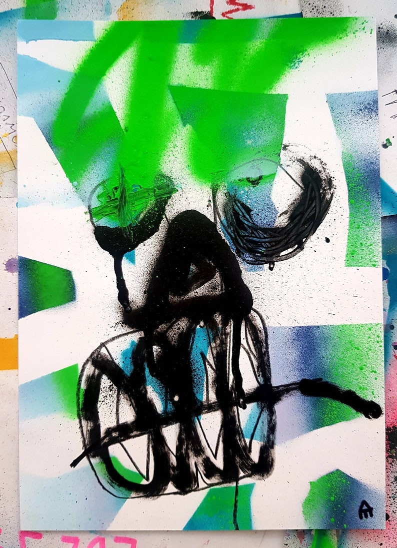 VANDALALA 11. Graffiti style. Spray art. Expressive image on paper. Abstract face. Street art. Dimensions 21x29,7cm. shops Signed RESHKA.