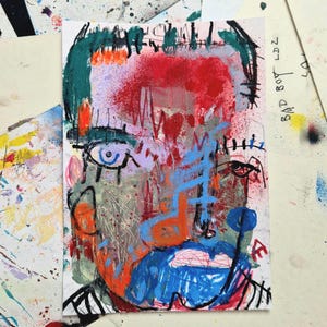 Disegno su carta "BAD BOY 16". Dimensioni 21x29,7 cm. Ritratto originale, moderno ed espressivo di un uomo. Firmato Reshka.