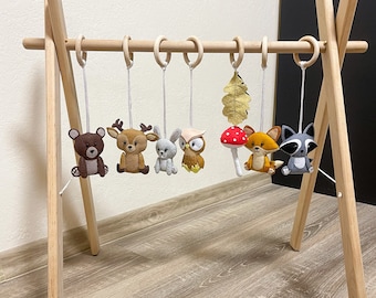 Woodland baby play gym toys, Baby gym hanging toys, Woodland baby gym, Forests animals toys set, Set of toys for play gym, Baby play gym set
