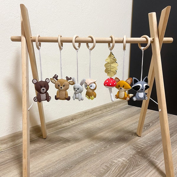 Woodland baby play gym toys, Baby gym hanging toys, Woodland baby gym, Forests animals toys set, Set of toys for play gym, Baby play gym set