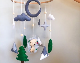 Hedgehog mobile, Nature nursery mobile, Baby boy nursery decor, Felt mobile, Hanging mobile, Forest mobile, Woodland crib mobile, Wood decor