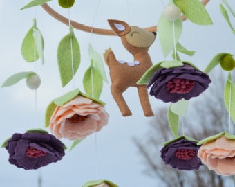 Floral mobile, Baby mobile girl, Flowers deer mobile, Flowers mobile, Nursery mobile, Crib mobile, Deer mobile, Baby mobile woodland