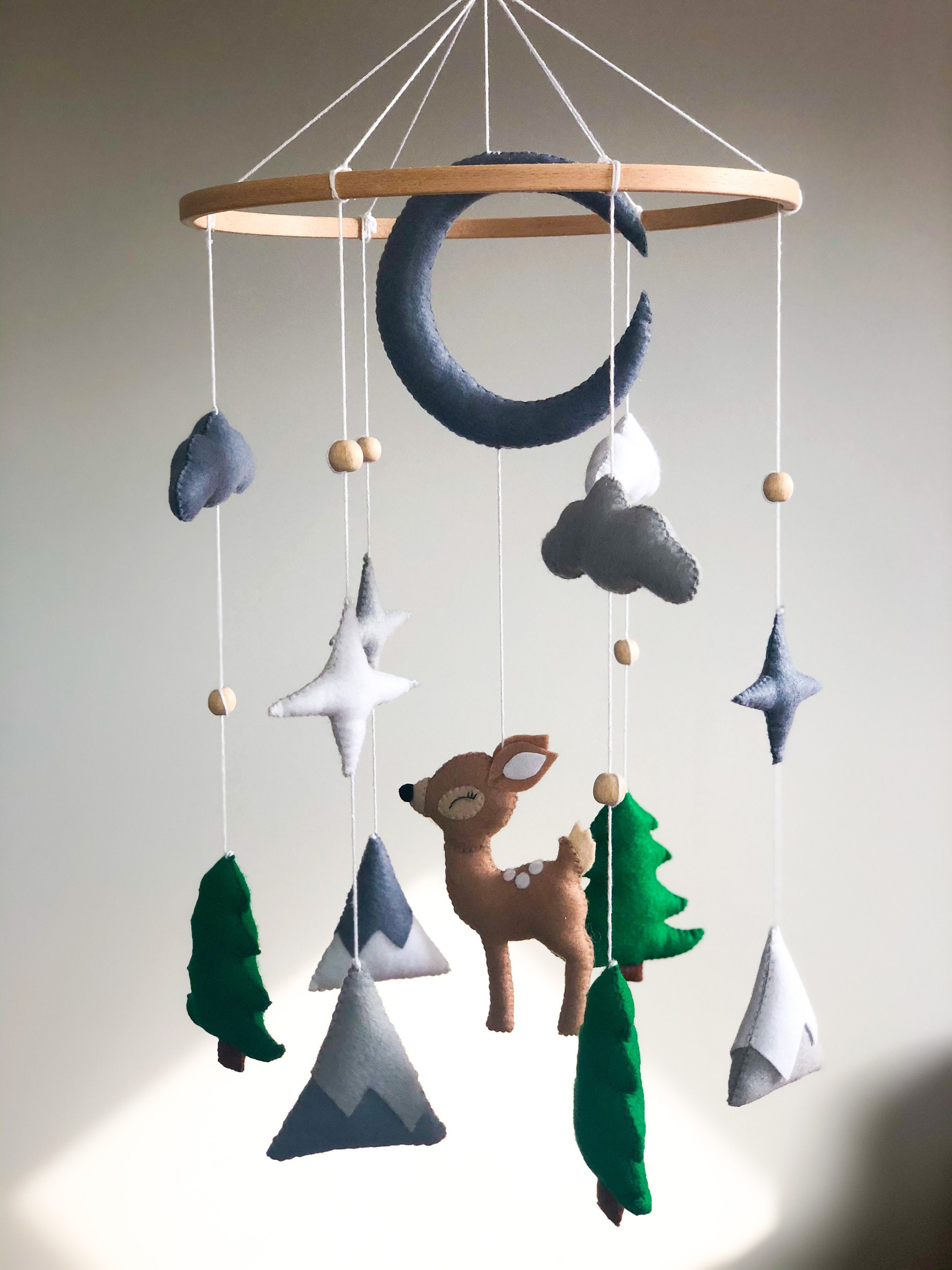 Deer mobile Nature nursery mobile Baby boy nursery decor Etsy