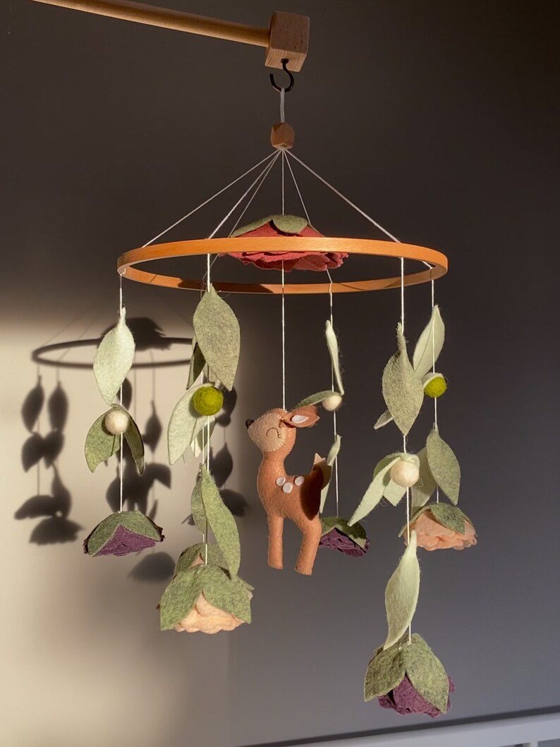 Floral Baby Mobile Deer Nursery Mobile Baby Girl Flowers Etsy
