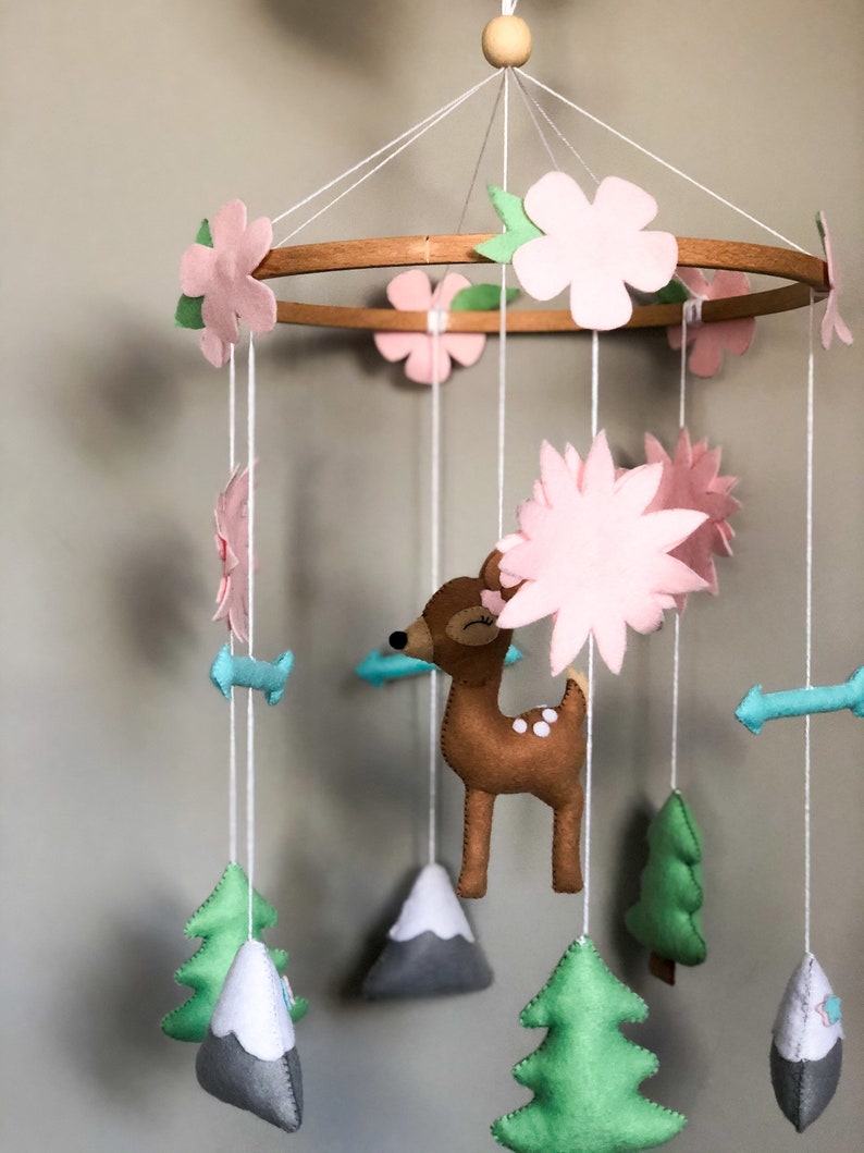 Baby Mobile Forest Mobile Pink Mobile Nature Mobile for Kids Etsy