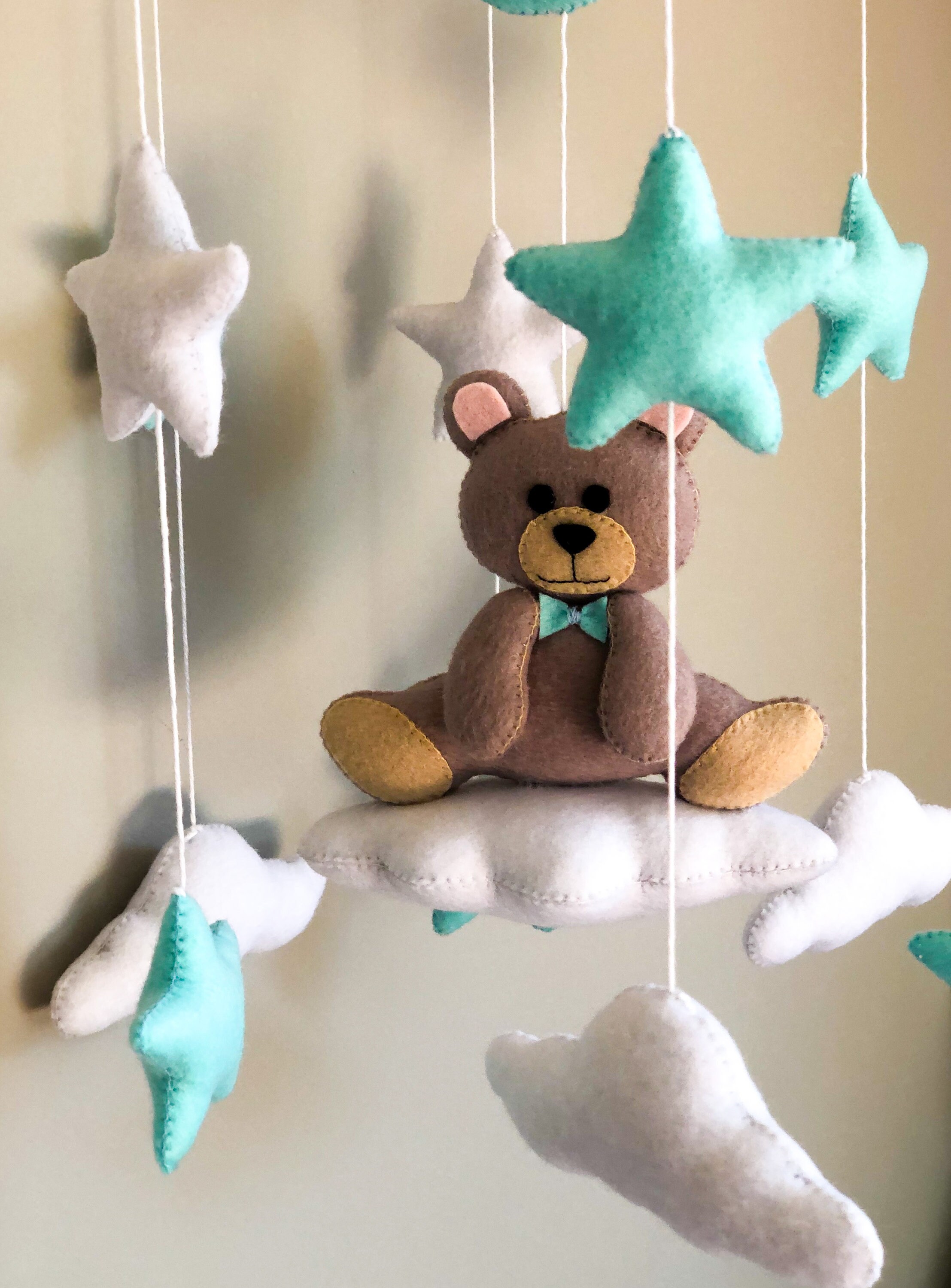 Teddy bear mobile Felt mobile Cloud stars mobile Baby boy | Etsy