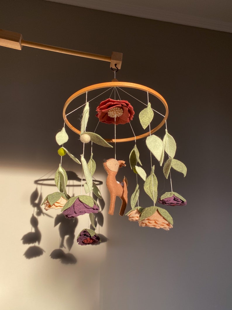 Floral Baby Mobile Deer Nursery Mobile Baby Girl Flowers Etsy