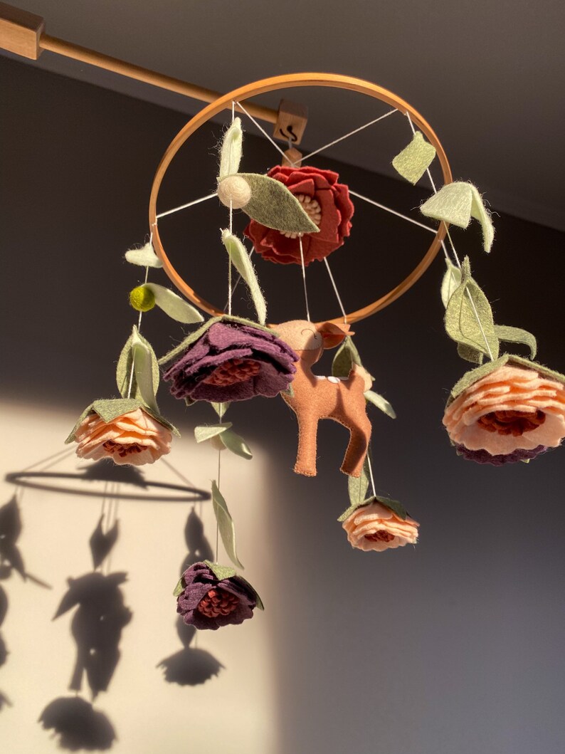 Floral Baby Mobile Deer Nursery Mobile Baby Girl Flowers Etsy