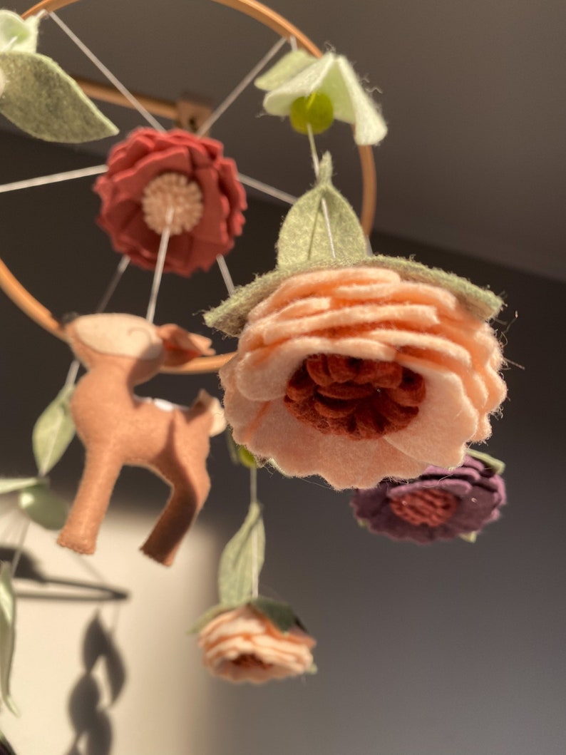 Floral Baby Mobile Deer Nursery Mobile Baby Girl Flowers Etsy
