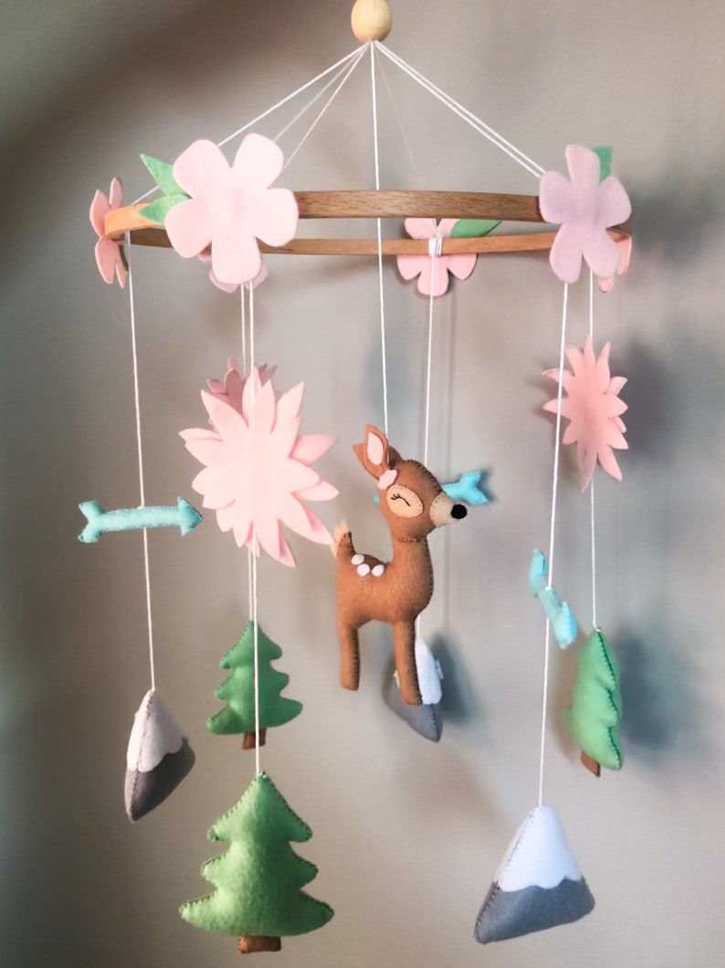 Baby Mobile Forest Mobile Pink Mobile Nature Mobile for Kids Etsy