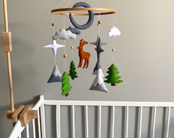 Moose mobile baby, Nature crib mobile, Forest mobile, Woodland mobile, Nursery mobile nature, Elk mobile, Deer mobile, Neutral mobile