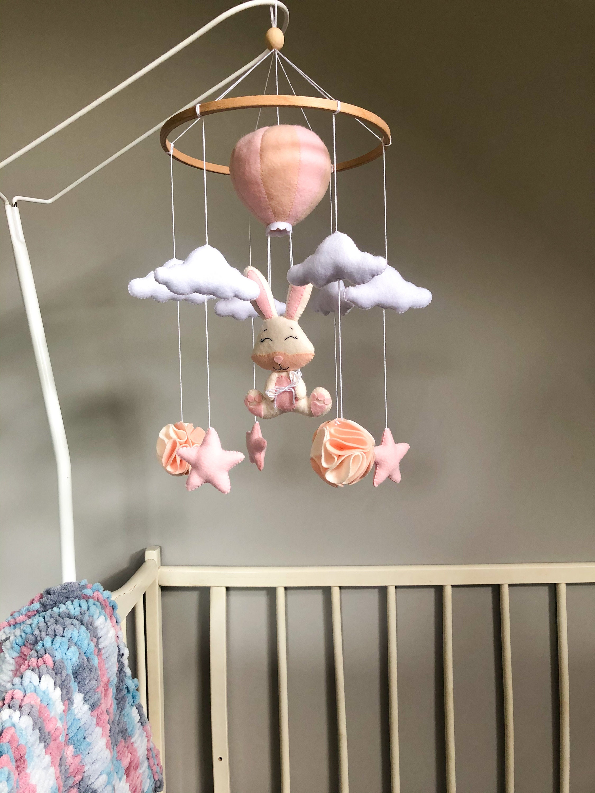 Bunny mobile Baby girl mobile Hanging mobile Felt baby Etsy