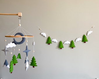 Woodland theme nursery mobile, Crib mobile for baby boy nursery room, Woodland nursery set, Woodland garland, Nature mobile, Forest mobile