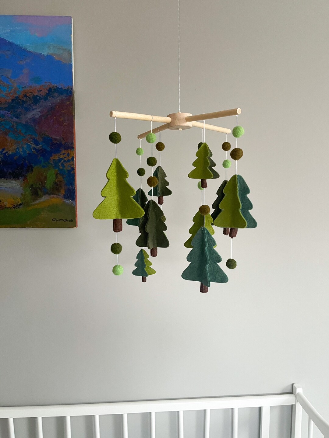 Ceiling Mobile for Nursery Room of Baby Boy or Baby Girl in Woodland