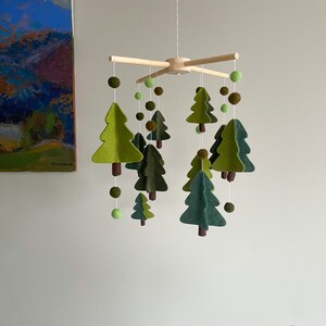 Ceiling mobile for nursery room of baby boy or baby girl in woodland theme, Trees mobile for crib, Mobile baby, Forest mobile, Rustic mobile