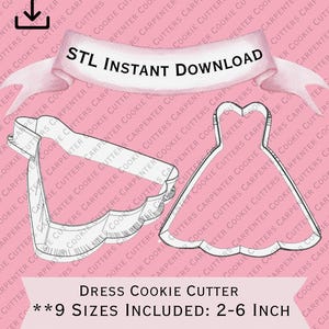 Dress Cookie Cutter STL File Instant Download, STL Cookie Cutter File