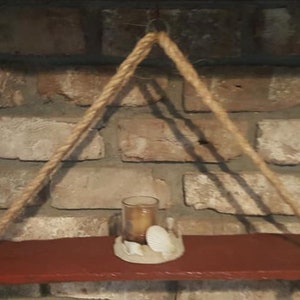 Reclaimed Rustic Barn wood converted to a Wall Hanging Shelf with rope, mediation shelf