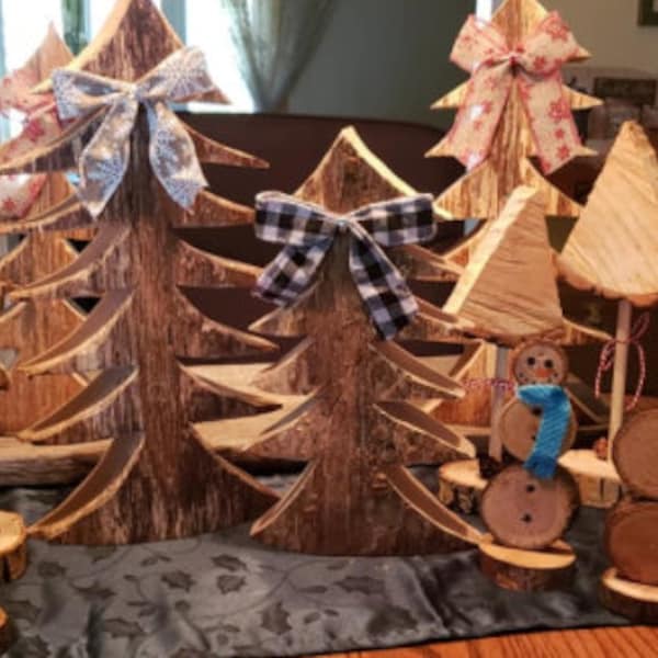 Rustic, Hand Carved Oak Christmas Trees, Holiday cut out trees