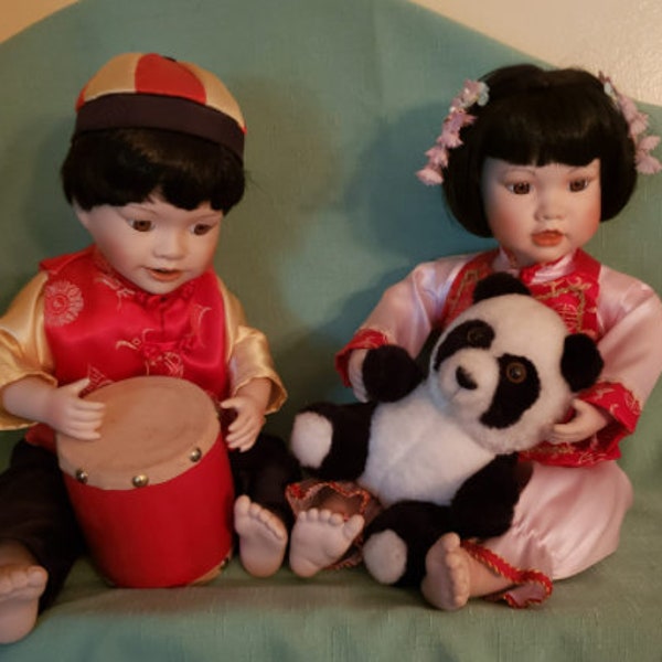 Di Di and Mei Mei Dolls, Danbury Mint, 1992 by Bruce Hsieh, Angels in the Orient Series, Limited Edition, Retired Collection