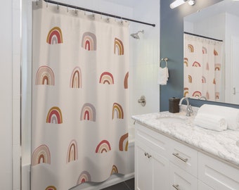Boho Rainbow Shower Curtain, Calm Colors, Bathroom, Bohemian, Patterned, Trendy