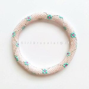 Petite Garden/Transparent Pink- Nepal Style Custom-Made Personalized Beaded Crochet Bracelet Bangle