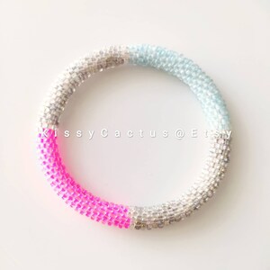 Cyclic/Blue and Hot Pink- Nepal Style Custom-Made Personalized Beaded Crochet Bracelet Bangle