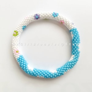 Harmony/A Lovely Day- Nepal Style Custom-Made Personalized Beaded Crochet Bracelet Bangle